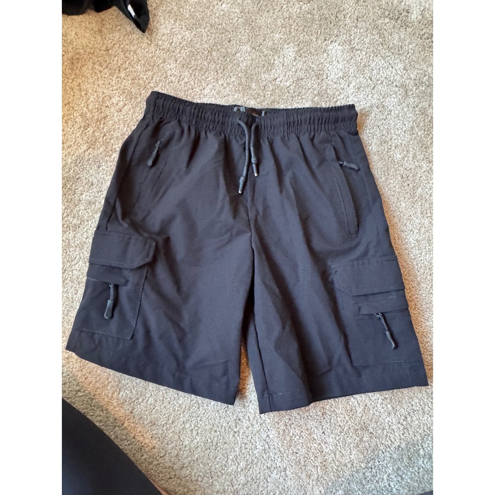 Public Record Boys Black Cargo Shorts Size 12 Elastic Waist Zipper Pockets